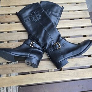 Tory Burch Black Leather Knee-High Boots with Buckle